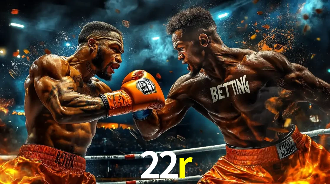Dois boxeadores em uma luta intensa e explosiva, representando a adrenalina e as oportunidades de apostas em esportes de combate disponíveis na plataforma 22r.
