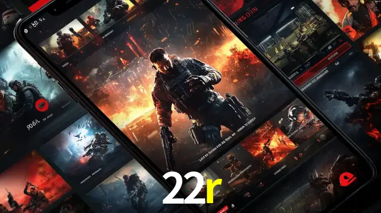 Tela de um celular exibindo uma galeria de jogos de tiro com temática militar, mostrando a variedade de e-sports disponíveis para apostas na plataforma de entretenimento 22r.