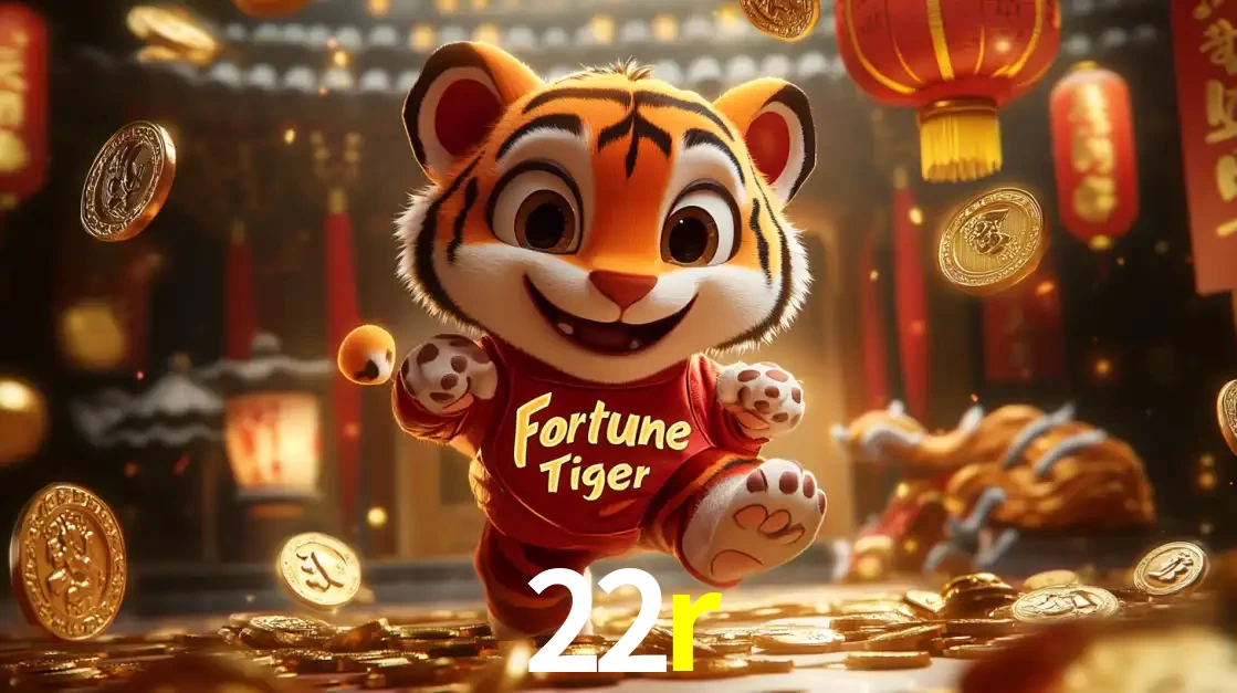 O alegre personagem do Fortune Tiger correndo sobre um caminho de moedas de ouro, simbolizando os grandes prêmios e a diversão do popular jogo de slot do 22r.