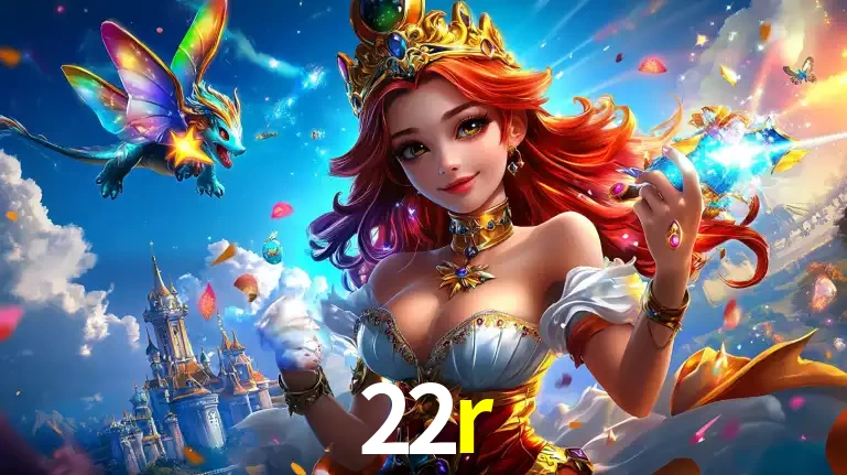 A princesa de um reino de fantasia mágico, com seu pequeno dragão, apresentando um mundo de prêmios encantados nos jogos de caça-níqueis do cassino 22r.